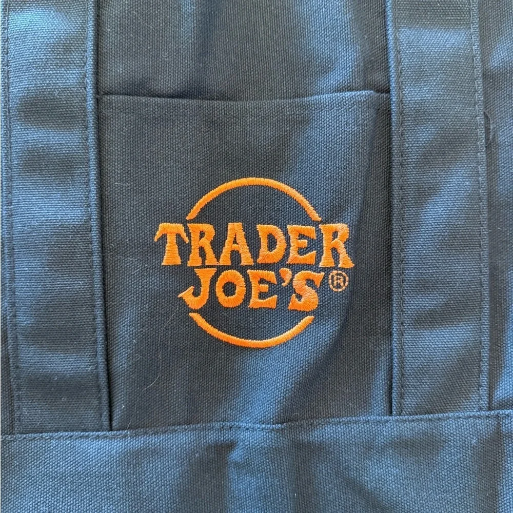 Trader Joe's Black Canvas Tote Bag with Orange Logo